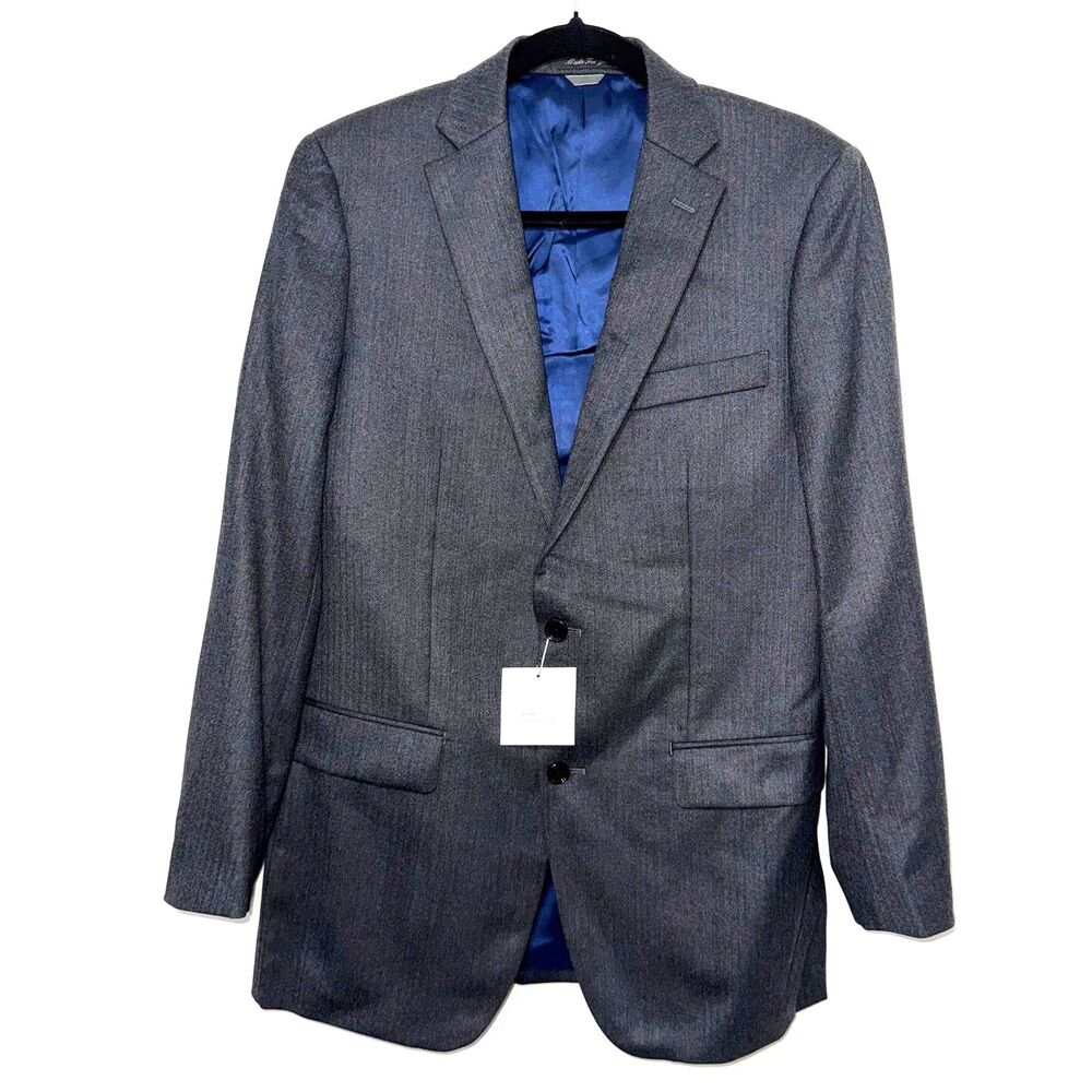 INDOCHINO Wool/Silk Two Button Herringbone Blazer - Charcoal Gray